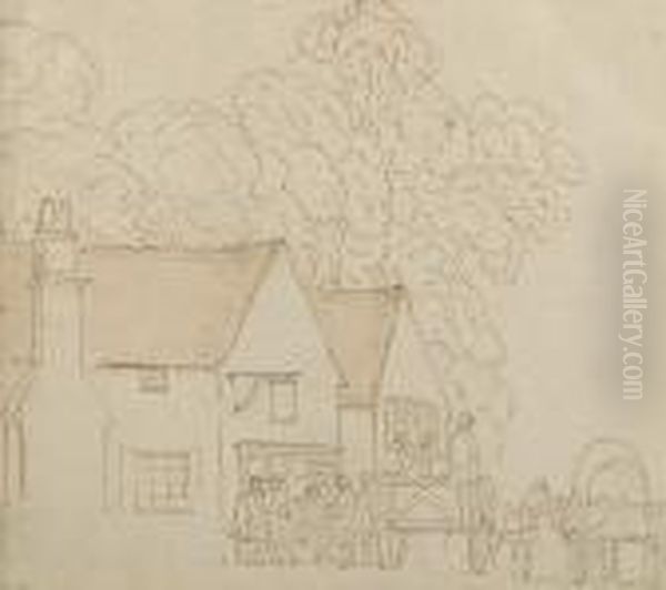 Figures Outside A Country Inn - view 1
