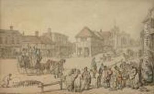A Busy Day On The High Street, Barnet, Middlesex by Thomas Rowlandson