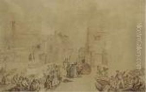 A Crowded Day In The Harbour, With Ferry Boat Passengers Alighting Onto The Foreshore