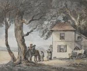 Horses And Cart Outside A Country Pub