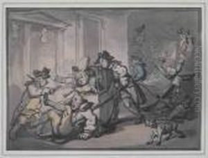 Melee Involving Sedan Chairs. by Thomas Rowlandson