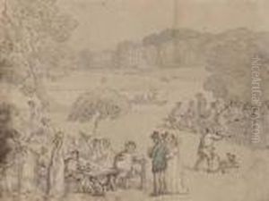 Figures Picnicking By The Thames At Twickenham by Thomas Rowlandson