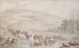 'cattle Watering In An Extensive Wooded Landscape by Thomas Rowlandson