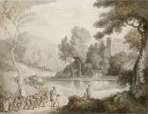 Soldiers In A Procession Past A Lake by Thomas Rowlandson
