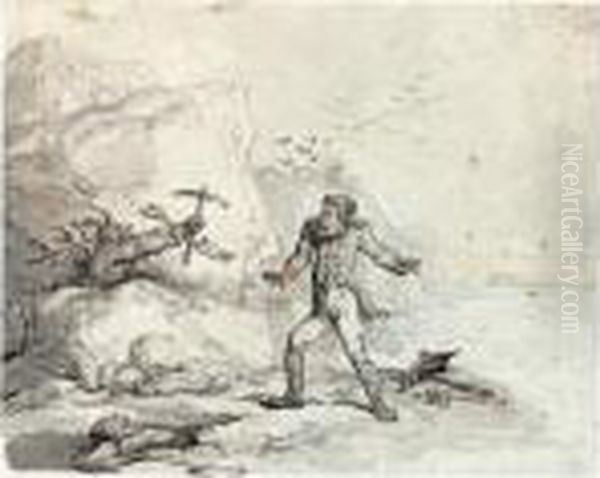 Napoleon On The Shores Of St
Helena, Menaced By A Devil With A Pick And Shovel, A Grave-digger
Looking On - view 1