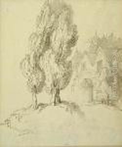 House And Poplar Trees