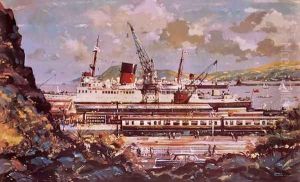 Fishguard harbour scene by John S. Smith