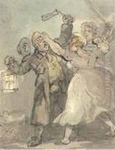 Attacking The Night Watchman by Thomas Rowlandson