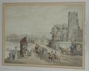 Putney Bridge And Church by Thomas Rowlandson