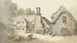 View Of Cottage And Barnyard by Thomas Rowlandson