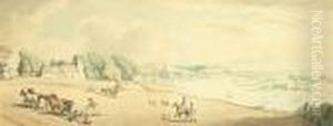 Ploughing In A River Landscape by Thomas Rowlandson