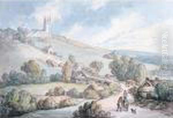 Figures On A Track Approaching St.cullum's Church, Cornwall - view 1