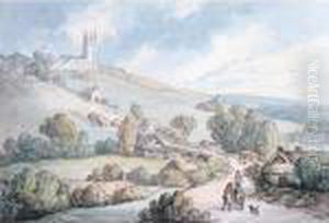 Figures On A Track Approaching St.cullum's Church, Cornwall