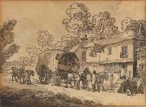 A Wagon At The Village Inn by Thomas Rowlandson