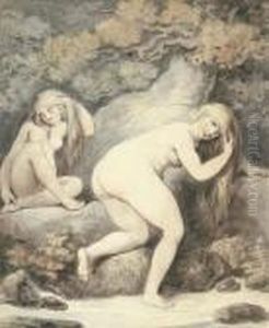 Two Women Bathing In A Stream by Thomas Rowlandson