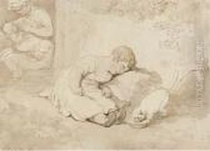 The Drowsy Boy And Watchful Cat by Thomas Rowlandson