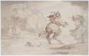 Fording A Stream In High Wind by Thomas Rowlandson