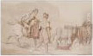 Gentleman On Horseback Conversing With A Young Girl Tending Cattle by Thomas Rowlandson