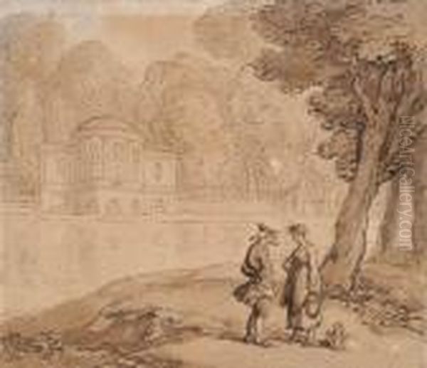A Couple Conversing Alongside A River - view 1