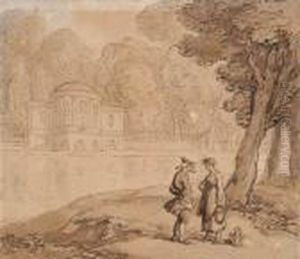 A Couple Conversing Alongside A River by Thomas Rowlandson