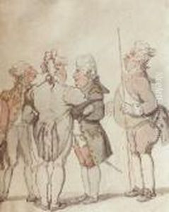 Group Of Gentlemen Conversing by Thomas Rowlandson