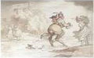 Fording A Stream In A High Wind by Thomas Rowlandson