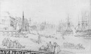 The Thames At Deptford, London, With Figures In Theforeground by Thomas Rowlandson