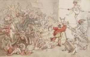 Dr. Syntax Involved In The Collapse Of The Theatrical Booth by Thomas Rowlandson