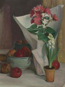 Apples and Flowers in White Paper by Wladyslaw Slewinski