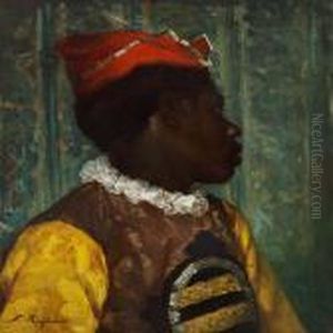 A Young African In A Colurful Costume by Ferdinand Victor Leon Roybet
