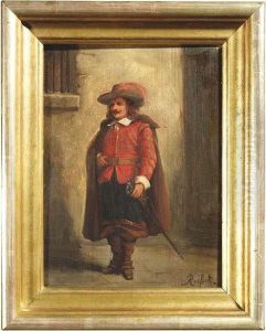 Portrait Of A Musketeer. Oil/panel, Signed by Ferdinand Victor Leon Roybet