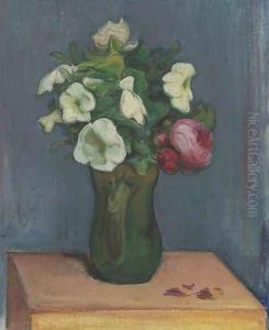 Jug of White Flowers and a Rose by Wladyslaw Slewinski