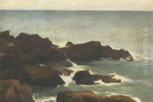 Sea with Lilac Rocks by Wladyslaw Slewinski
