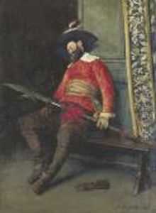 Schlafender Landsknecht. by Ferdinand Victor Leon Roybet