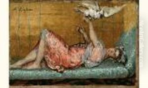 Jeune Fille Au Cacatoes, Vers 1872. by Ferdinand Victor Leon Roybet