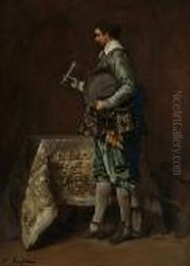 A Cavalier Holding A Glass By A Table