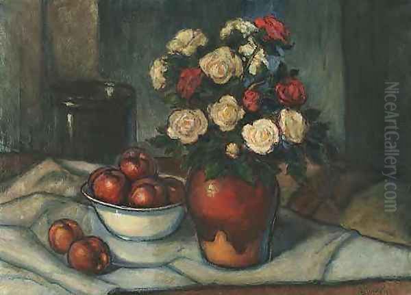 White and Red Roses in a Vase and Apples - view 1