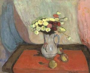 Vase de fleurs avec trois pommes by Wladyslaw Slewinski