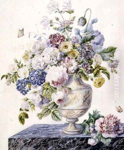 A marble vase of mixed flowers on a marble shelf, c.1800 by Cornelis van Spaendonck