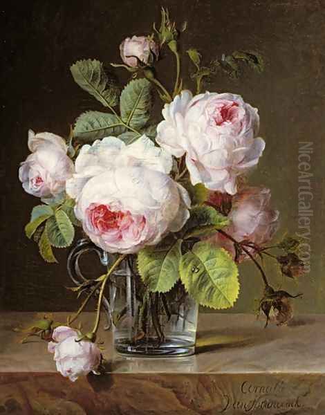 Roses in a Glass Vase on a Ledge - view 1