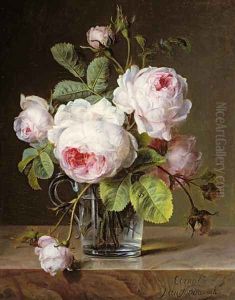 Roses in a Glass Vase on a Ledge by Cornelis van Spaendonck
