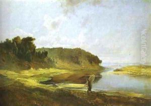 Landscape with River and Angler (1859) by Alexei Kondratyevich Savrasov