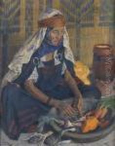 Vieille Femme Tunisienne Preparant Des Legumes by Aleksandr Rubcov