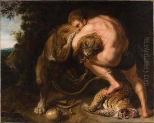 Hercule Etouffant Le Lion De Nemee by (studio of) Rubens, Peter Paul