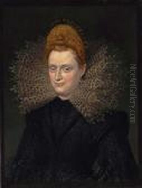 Portrait Of Margherita Gonzaga, 
'madama Serenissima Di Ferrara' , Bust-length, In An Embroidered Black 
Doublet And A White Lace Collar And Pearl Earrings - view 1