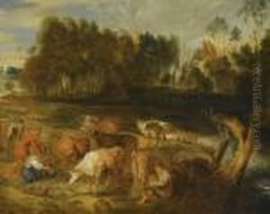 River Landscape With Herdsmen