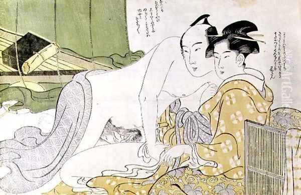 A Shunga erotic print lovers in a tent, c.1785 - view 1