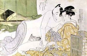 A Shunga erotic print lovers in a tent, c.1785 by Yushido Shunsho