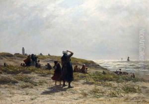 The Return Of The Fishing Fleet, Katwijk by Philippe Lodowyck Jacob Sadee