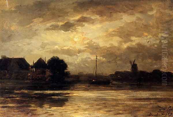 View Of The Spaarne, Haarlem, By Moonlight - view 1